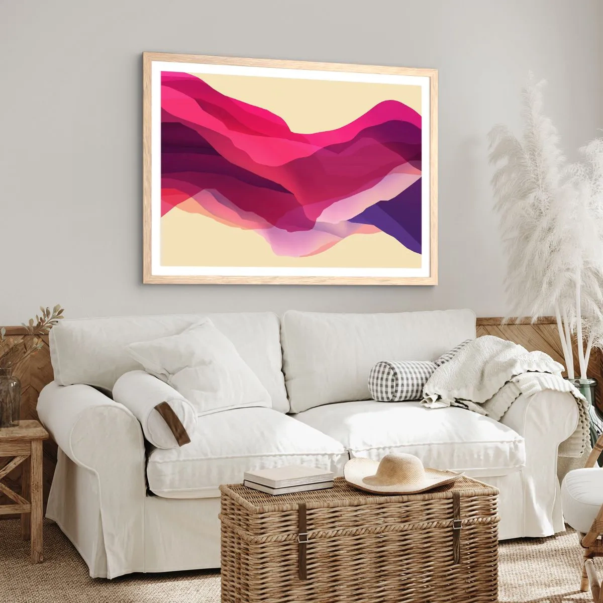 Plakat w ramie jasny dąb - Fale purpury - 70x50 cm