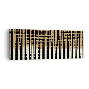 Obraz na płótnie - Abstrakcyjne linie w kolorach czerni, beżu i bieli - 140x50cm - Architektoniczna abstrakcja - Nowoczesna dekoracja ścienna do salonu i sypialni ARTTOR
