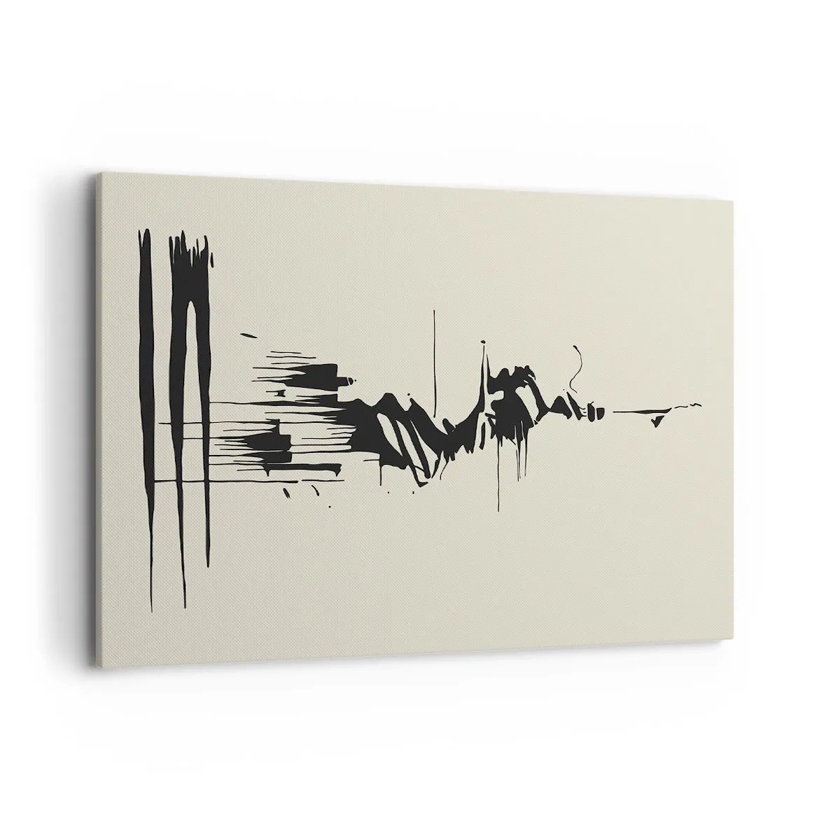 Obraz na płótnie - Minimalistyczna abstrakcja z czarnymi liniami na jasnym tle - 120x80cm - Abstrakcja pośpieszna - Nowoczesna dekoracja ścienna do salonu, kuchni i sypialni ARTTOR