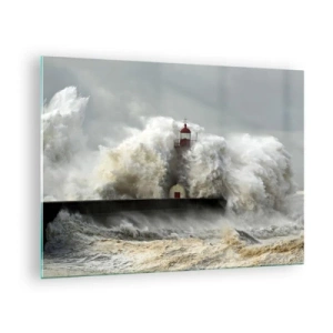 Obraz na szkle - Latarnia morska otoczona potężnymi falami - 70x50cm - Gniew oceanu - Nowoczesna dekoracja ścienna do salonu i sypialni ARTTOR