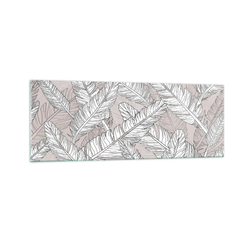 Obraz na szkle - Czarno-biały wzór z liśćmi bananowca na jasnym tle - 140x50cm - Pierzasta zawierucha - Nowoczesna dekoracja ścienna do salonu i sypialni ARTTOR