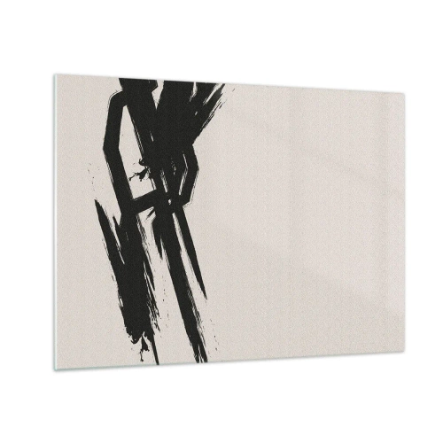 Obraz na szkle - Dynamiczny czarny pędzelkowy ślad na jasnym tle - 70x50cm - Niepohamowany pęd - Nowoczesna dekoracja ścienna do salonu i sypialni ARTTOR