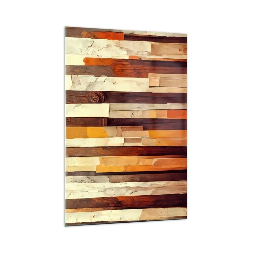Obraz na szkle - Geometryczna kompozycja w odcieniach drewna i złota - 70x100cm - Hymn leśnych drzew - Nowoczesna dekoracja ścienna do salonu i sypialni ARTTOR