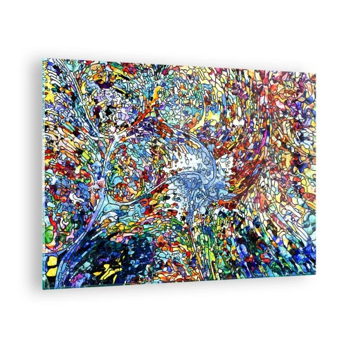 Obraz na szkle - Kolorowe abstrakcyjne wzory przypominające witraż - 70x50cm - Witraż kroplisty - Nowoczesna dekoracja ścienna do salonu i sypialni ARTTOR