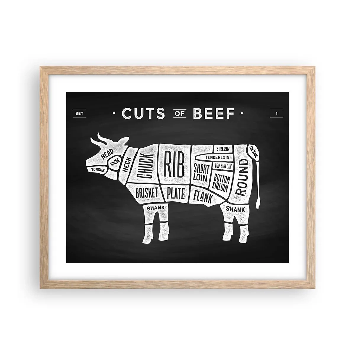 Plakat w ramie jasny dąb - Elementarz masarza - 50x40 cm