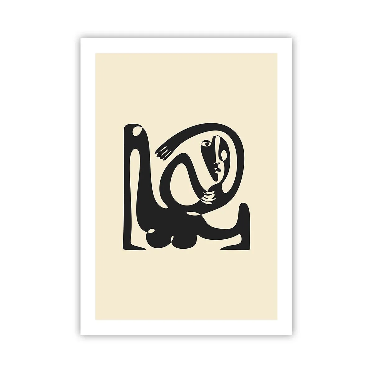 Plakat - Abstrakcyjna postać na beżowym tle w czarnej linii - 50x70cm - Prawie Picasso - Nowoczesna dekoracja ścienna do salonu, kuchni i sypialni ARTTOR