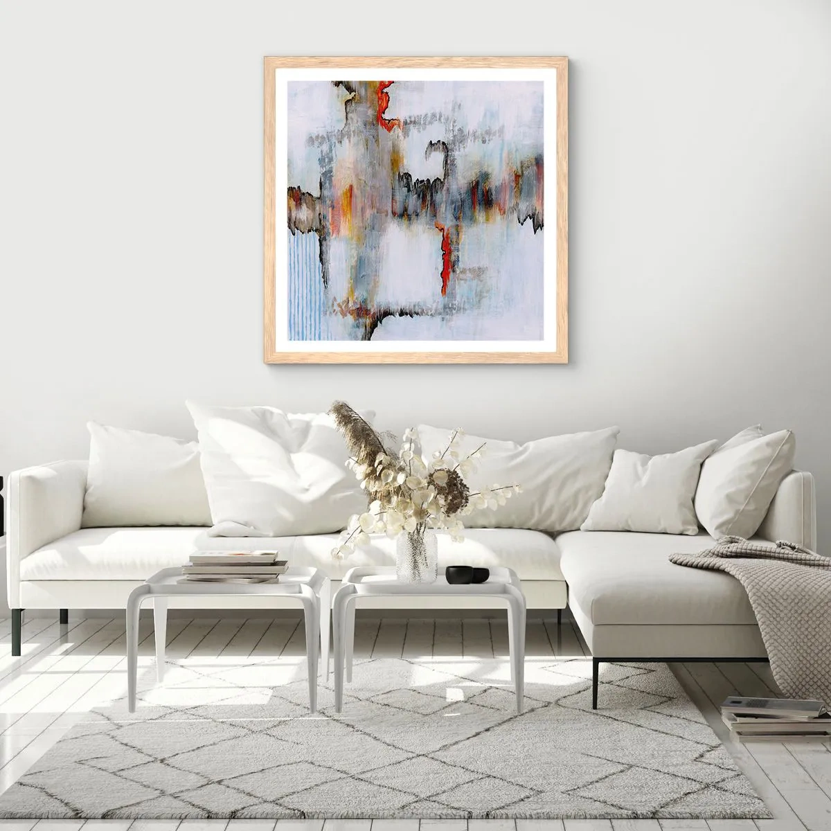 Plakat w ramie jasny dąb - Patykiem na wodzie - 50x50 cm
