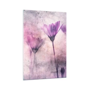 Obraz na szkle - Delikatne kwiaty w odcieniach fioletu na jasnym tle - 70x100cm - Sen kwiatów - Nowoczesna dekoracja ścienna do salonu i sypialni ARTTOR