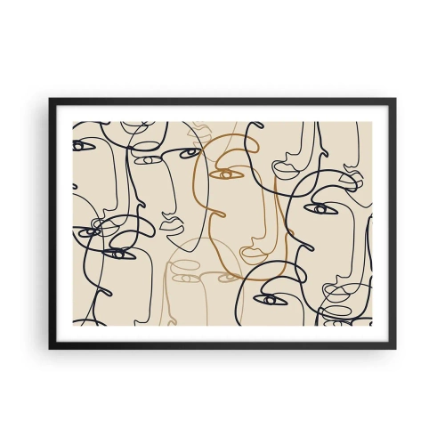 Plakat w czarnej ramie - Minimalistyczne twarze w stylu line art na jasnym tle - 70x50cm - Portret zwielokrotniony - Nowoczesna dekoracja ścienna do salonu i sypialni ARTTOR