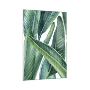 Obraz na szkle - Zielone liście w minimalistycznym, botanicznym stylu - 80x120cm - Zieleń sama w sobie - Nowoczesna dekoracja ścienna do salonu i sypialni ARTTOR
