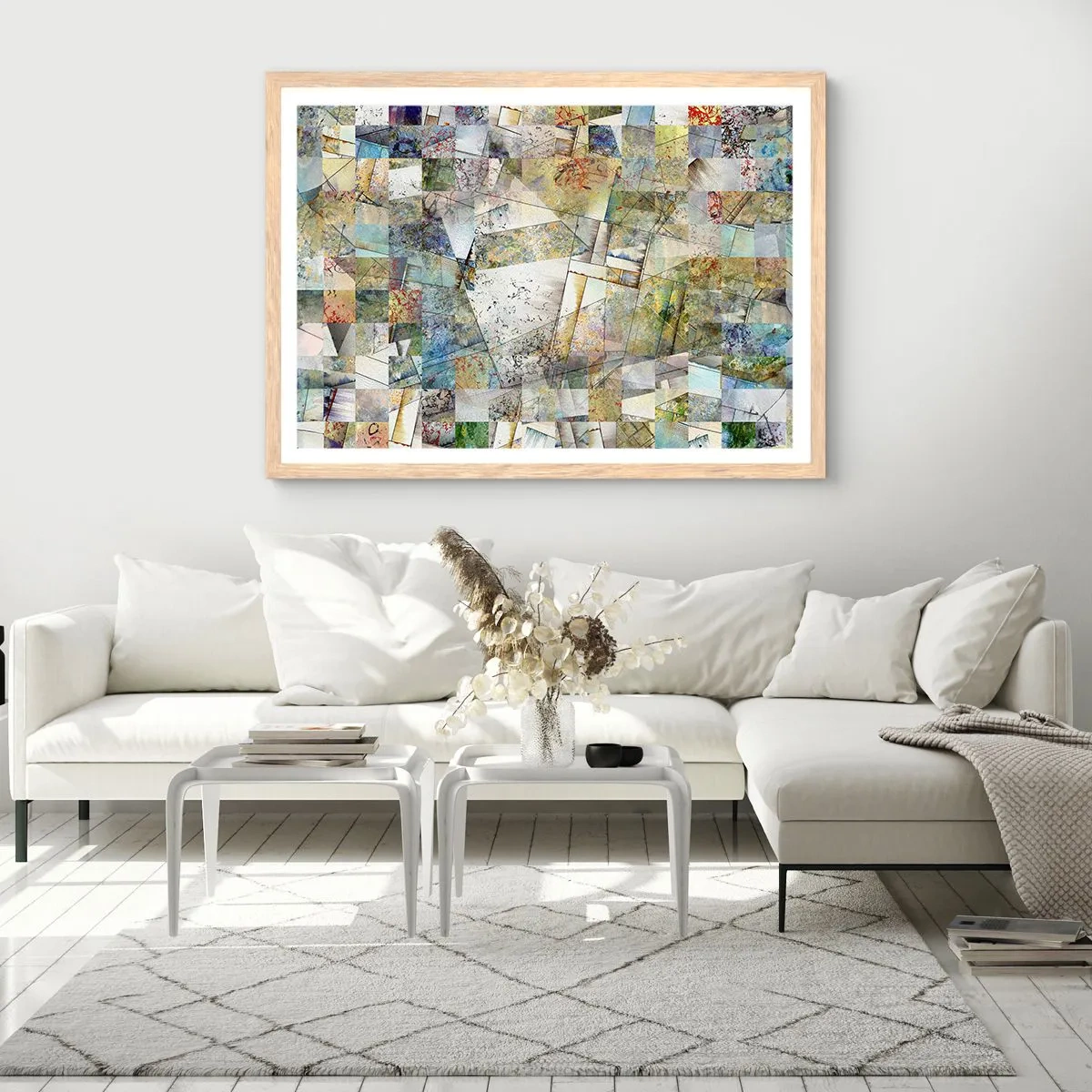 Plakat w ramie jasny dąb - Geometryczne przetasowanie - 100x70 cm