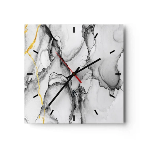 Zegar ścienny - Abstrakcyjne czarno-białe wzory z dodatkiem złotych akcentów - 30x30cm - Kompozycja z motywem złota - Nowoczesna dekoracja ścienna do salonu i sypialni ARTTOR