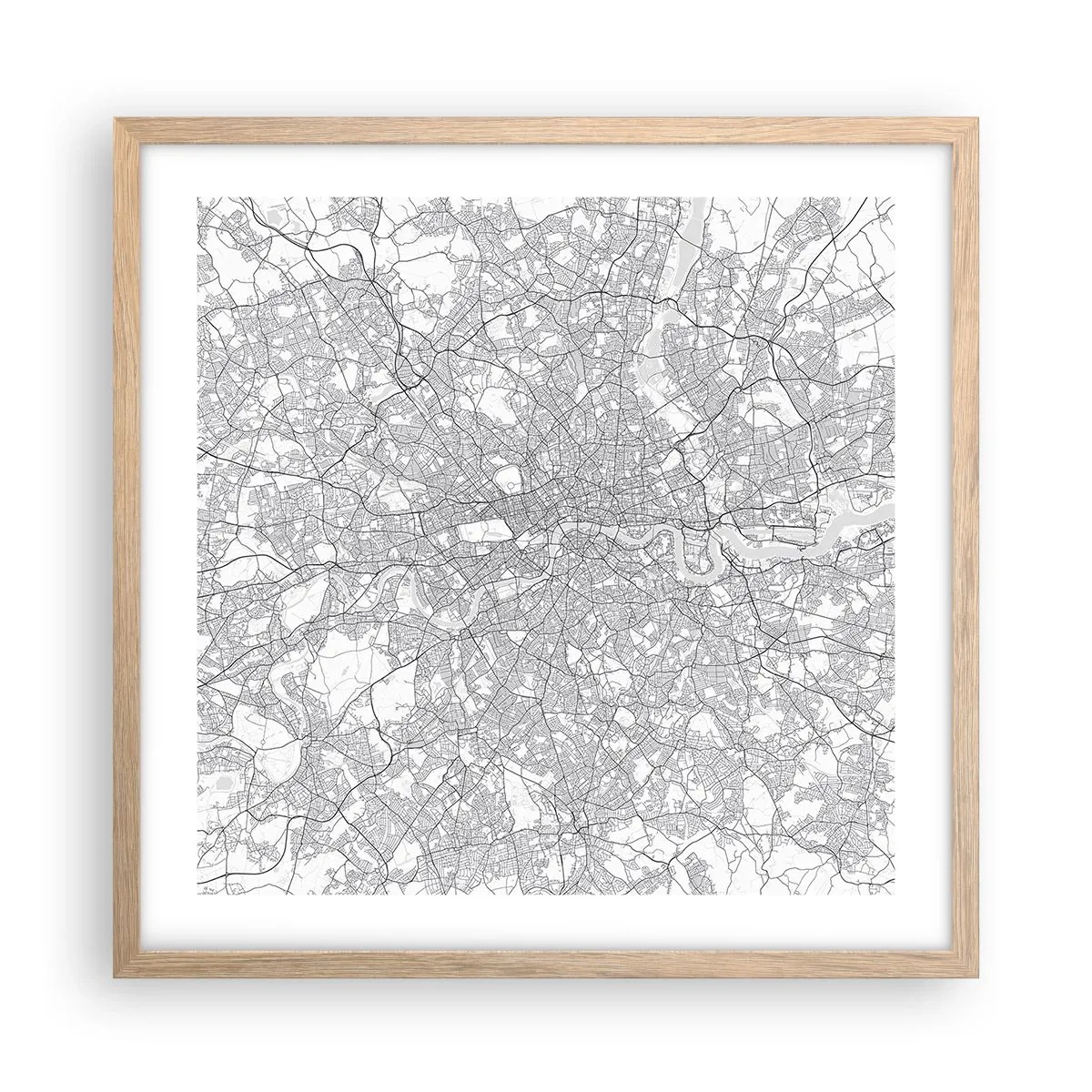 Plakat w ramie jasny dąb - Mapa londyńskiego labiryntu - 50x50 cm