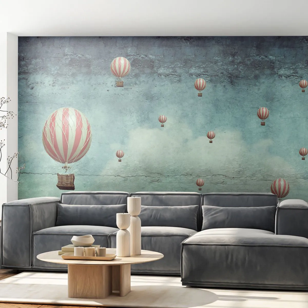 Fototapeta Premium Sand - Latające balony na tle nieba i chmur - 100x70cm - Wolni od zgiełku życia - Nowoczesna dekoracja ścienna do salonu, kuchni i sypialni ARTTOR