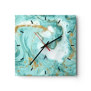 Zegar ścienny - Turkusowy marmur z akcentami złota w abstrakcyjnej kompozycji - 30x30cm - Pod wielką falą z epoki Edo - Nowoczesna dekoracja ścienna do salonu i sypialni ARTTOR