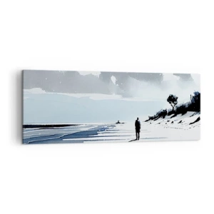 Obraz na płótnie - Samotna postać spacerująca po pustej plaży - 140x50cm - Sam na sam - Nowoczesna dekoracja ścienna do salonu i sypialni ARTTOR