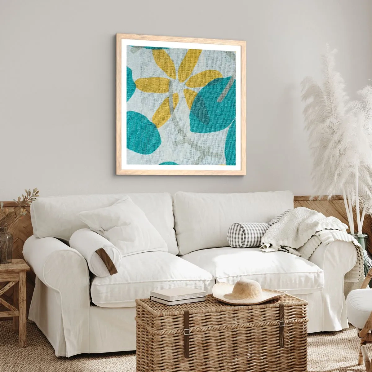 Plakat w ramie jasny dąb - Wśród lazurowych liści - 50x50 cm