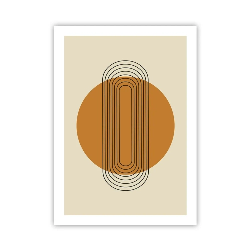 Plakat - Geometryczny wzór z pomarańczowym kołem i liniami - 50x70cm - Plan doskonały - Nowoczesna dekoracja ścienna do salonu, kuchni i sypialni ARTTOR