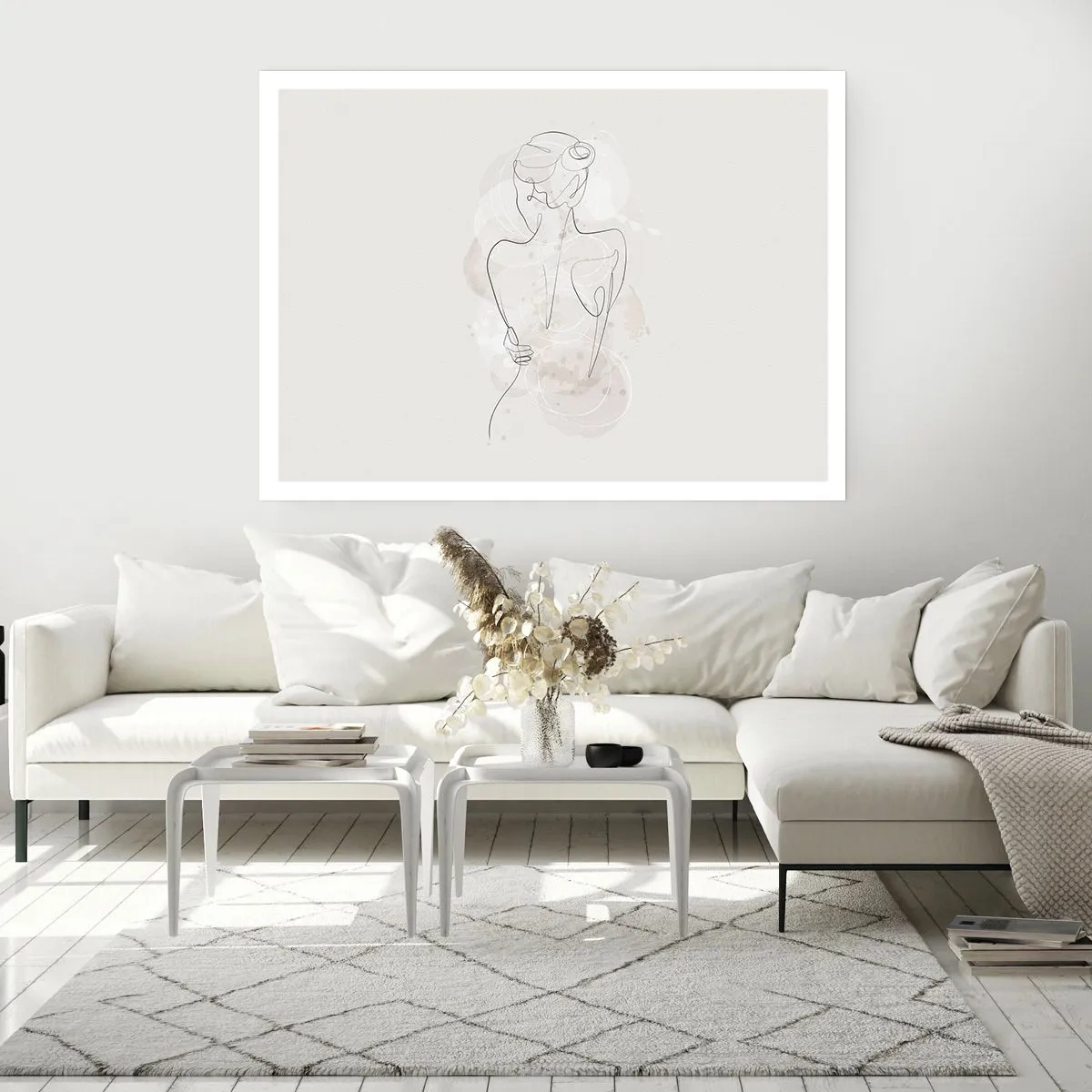 Plakat - Minimalistyczny szkic kobiecej sylwetki na jasnym tle - 100x70cm - Jak czuły instrument - Nowoczesna dekoracja ścienna do salonu i sypialni ARTTOR