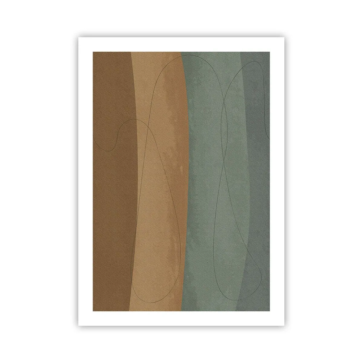Plakat - Organiczne linie na ziemistych i zielonych tłach - 50x70cm - Kompozycja horyzontalna - Nowoczesna dekoracja ścienna do salonu, kuchni i sypialni ARTTOR