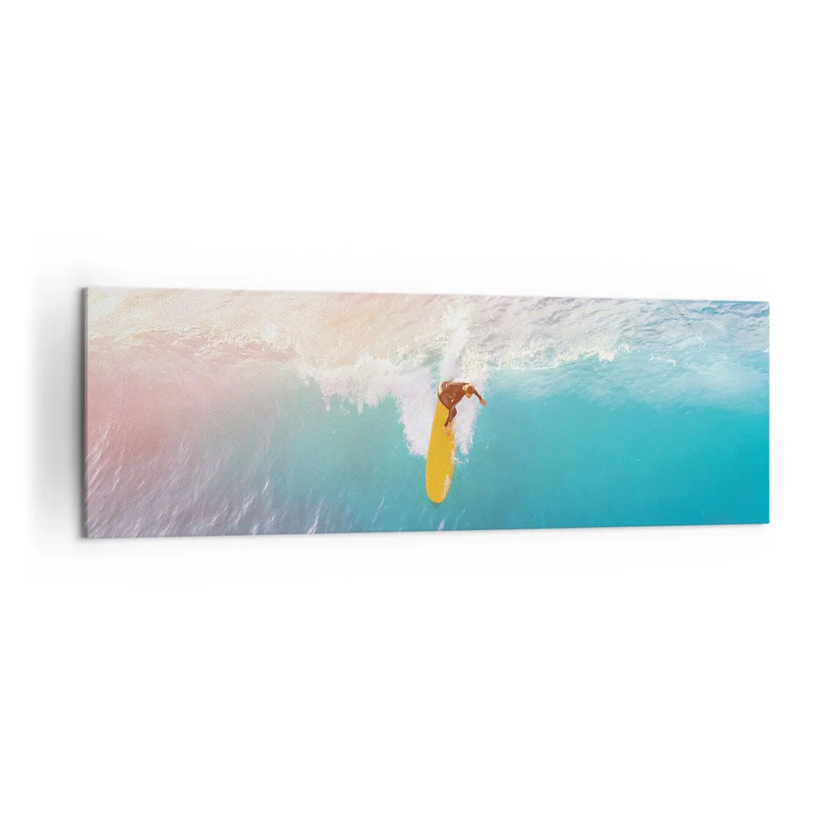 Obraz na płótnie - Surfer na fali w pastelowych kolorach - 160x50cm - Oceaniczny jeździec - Nowoczesna dekoracja ścienna do salonu i sypialni ARTTOR