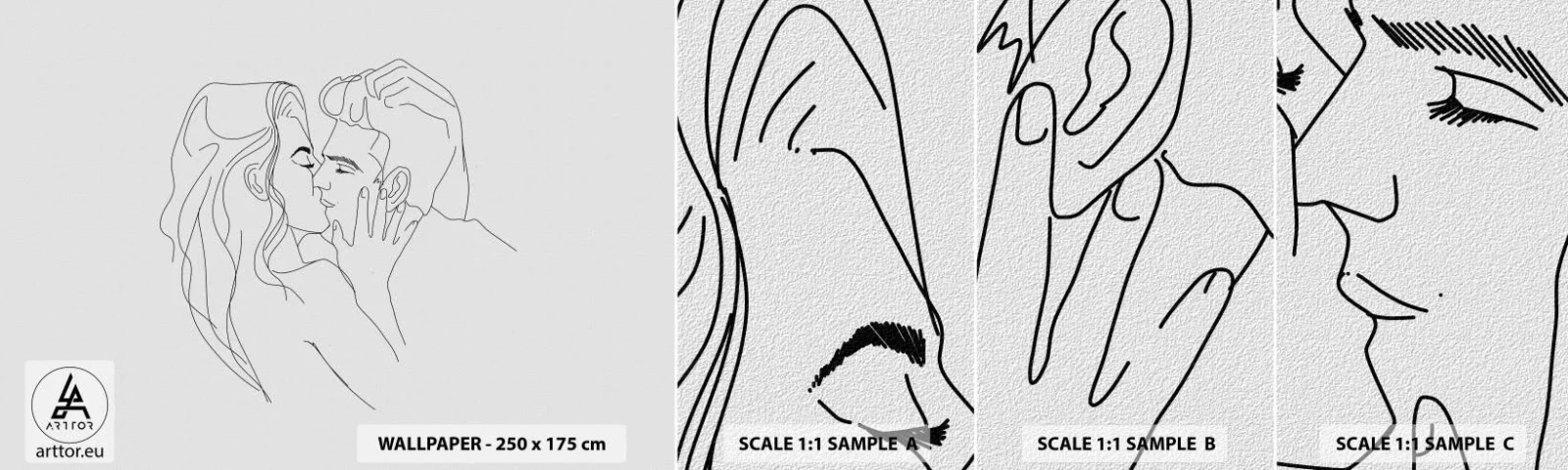 Fototapeta Próbka Samoprzylepna Deluxe Sticker - Tą samą kreską - Grafika, Zakochana Para, Pocałunek - 100x30 cm