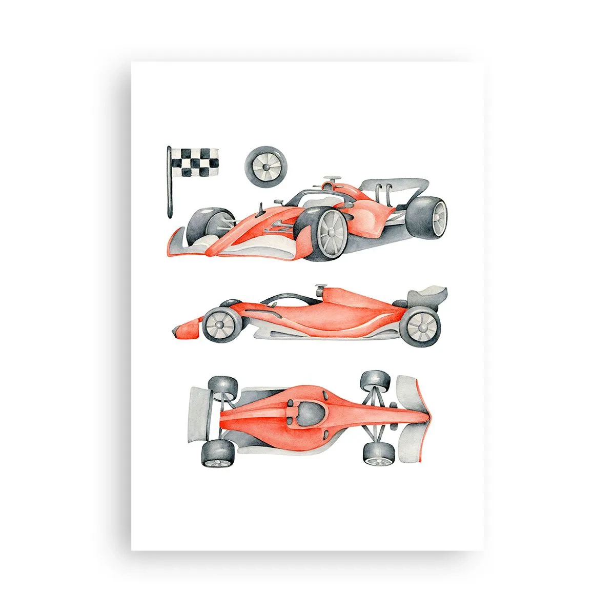 Plakat - Ilustracja bolidu wyścigowego w akwareli - 50x70cm - Doścignąć marzenie - Nowoczesna dekoracja ścienna do salonu, kuchni i sypialni ARTTOR