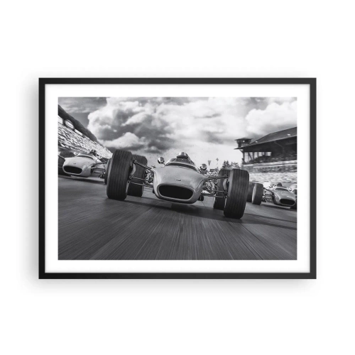Plakat w czarnej ramie - Wyścig klasycznych samochodów w ruchu - 70x50cm - Jest moc! - Nowoczesna dekoracja ścienna do salonu i sypialni ARTTOR