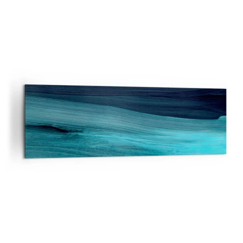 Obraz na płótnie - Subtelne abstrakcyjne fale w ciemnych odcieniach błękitu - 160x50cm - Popłyń z nurtem - Nowoczesna dekoracja ścienna do salonu i sypialni ARTTOR