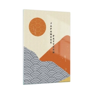 Obraz na szkle - Grafika z japońskimi wzorami gór i słońca - 50x70cm - W japońskim duchu - Nowoczesna dekoracja ścienna do salonu, kuchni i sypialni ARTTOR