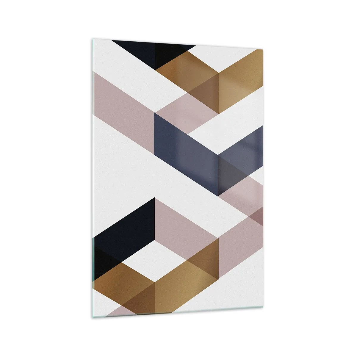 Obraz na szkle - Geometryczne wzory w odcieniach złota i granatu - 70x100cm - Płaszczyzny i kąty - Nowoczesna dekoracja ścienna do salonu i sypialni ARTTOR