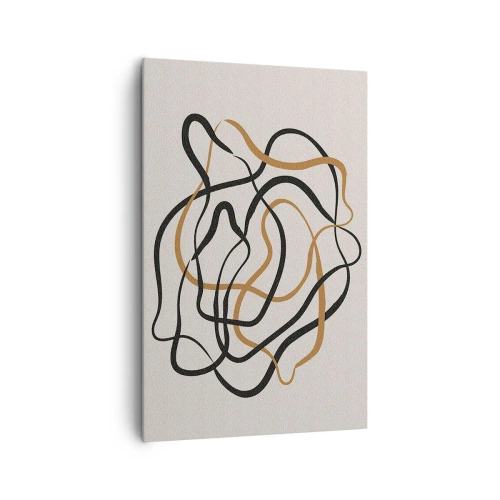 Obraz na płótnie - Splątane linie w czerni i złocie na jasnym tle - 80x120cm - Wszystko się pokręciło - Nowoczesna dekoracja ścienna do salonu i sypialni ARTTOR