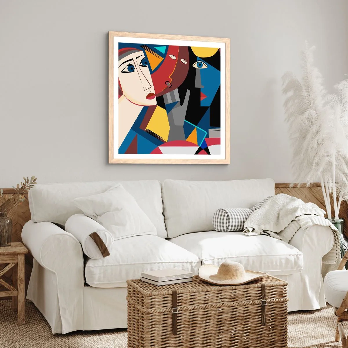 Plakat w ramie jasny dąb - Rozmowa kubistów - 60x60 cm