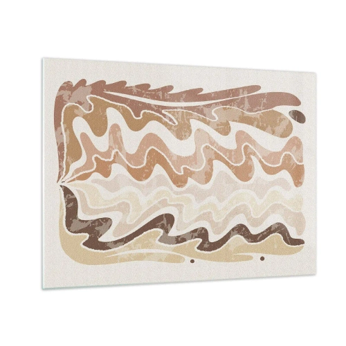 Obraz na szkle - Beżowe i brązowe fale w abstrakcyjnej kompozycji - 70x50cm - Dobra energia – dobre emocje - Nowoczesna dekoracja ścienna do salonu i sypialni ARTTOR