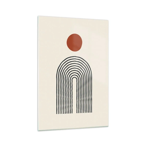 Obraz na szkle - Nowoczesny abstrakcyjny wzór z liniami i czerwonym okręgiem - 70x100cm - Magnetyzm kształtów i barw - Nowoczesna dekoracja ścienna do salonu i sypialni ARTTOR