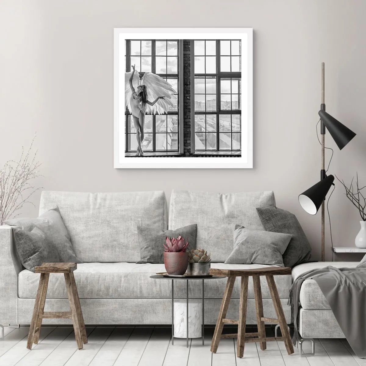 Plakat w białej ramie - Miasto aniołów? - 50x50 cm