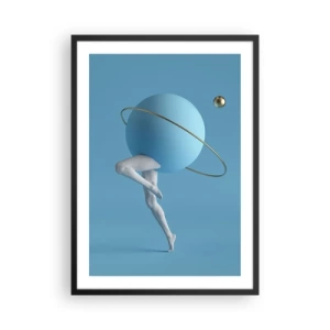 Plakat w czarnej ramie - Postać z planetą zamiast głowy w surrealistycznej kompozycji - 50x70cm - A planety szaleją - Nowoczesna dekoracja ścienna do salonu i sypialni ARTTOR