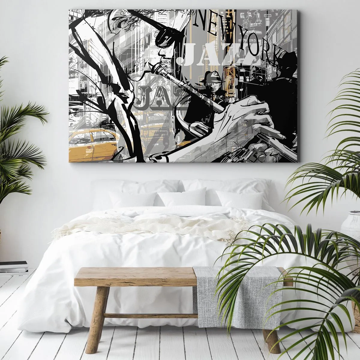 Obraz na płótnie - Jazzowa scena w Nowym Jorku - 70x50cm - W rytmie Nowego Jorku - Nowoczesna dekoracja ścienna do salonu i sypialni ARTTOR