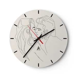 Zegar ścienny - Minimalistyczna kreskówka zakochanej pary - 30x30cm - Splątani uczuciem - Nowoczesna dekoracja ścienna do salonu, kuchni i sypialni ARTTOR