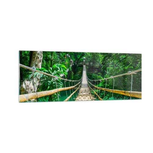 Obraz na szkle - Wiszący most bambusowy otoczony zielenią - 140x50cm - Małpi most nad zielenią - Nowoczesna dekoracja ścienna do salonu i sypialni ARTTOR