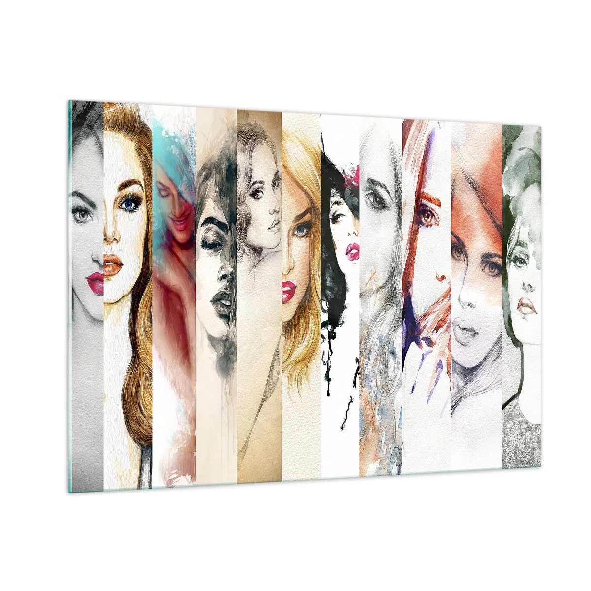 Obraz na szkle - Kolaż portretów kobiet w różnorodnych stylach artystycznych - 100x70cm - I zawsze to TY - Nowoczesna dekoracja ścienna do salonu, kuchni i sypialni ARTTOR