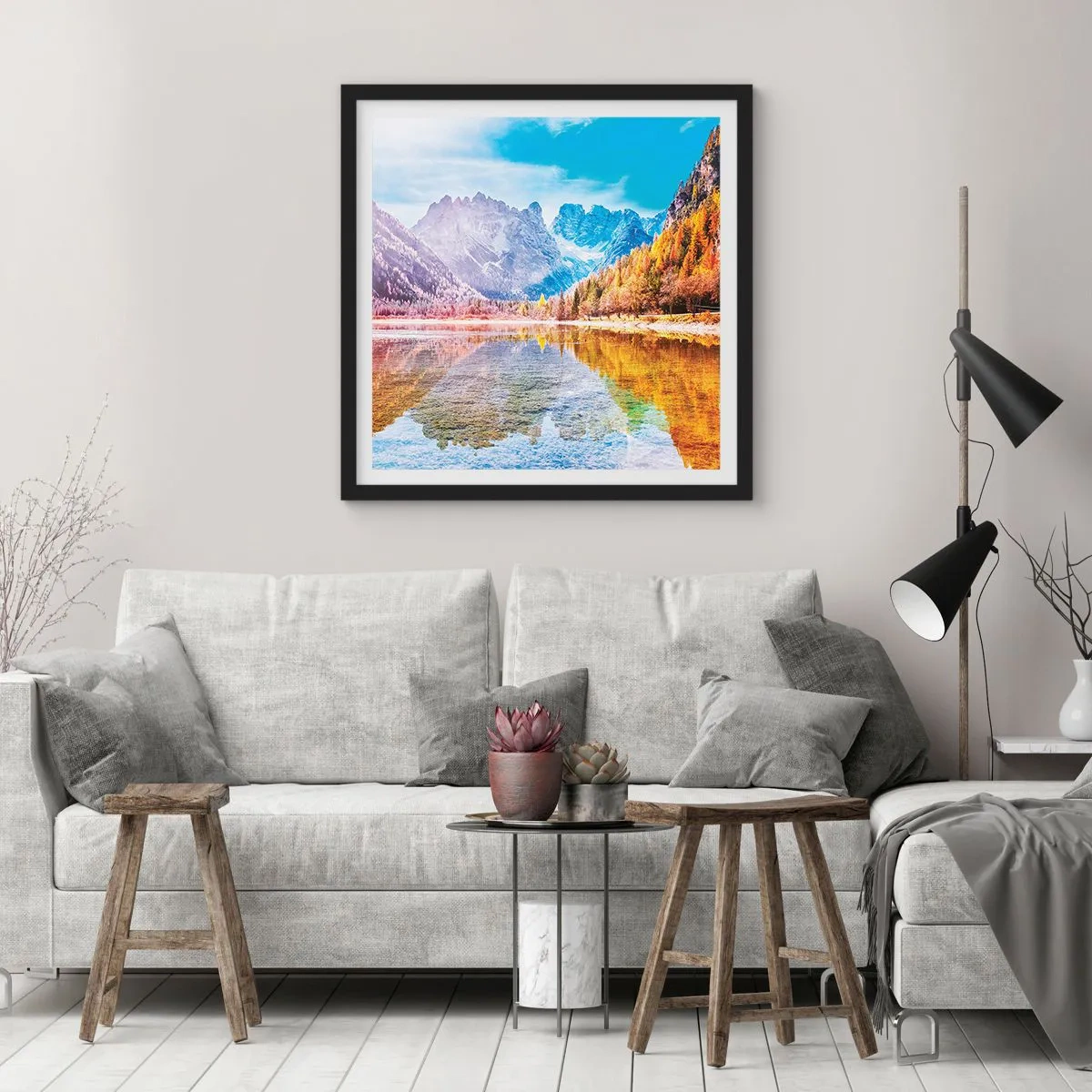 Plakat w czarnej ramie - A w górach już jesień - 50x50 cm