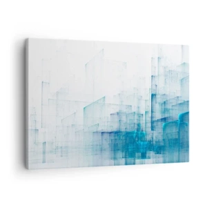 Obraz na płótnie - Abstrakcyjne kształty geometryczne w odcieniach błękitu - 70x50cm - Jak stała się przestrzeń - Nowoczesna dekoracja ścienna do salonu i sypialni ARTTOR