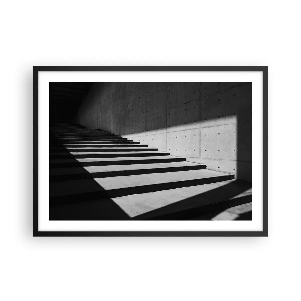 Plakat w czarnej ramie - Schody w minimalistycznym stylu w czerni i bieli - 70x50cm - Surowa uroda modernizmu - Nowoczesna dekoracja ścienna do salonu i sypialni ARTTOR