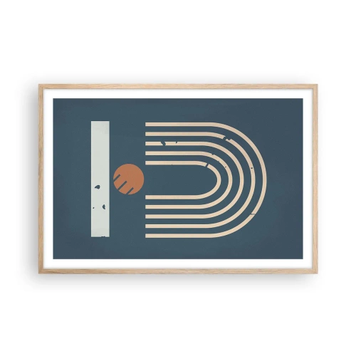 Plakat w ramie jasny dąb - Geometria na granacie - 91x61 cm