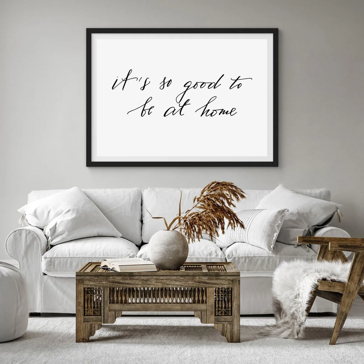 Plakat w czarnej ramie - Napis w kaligraficznym stylu na białym tle - 70x50cm - Cała prawda - Nowoczesna dekoracja ścienna do salonu i sypialni ARTTOR