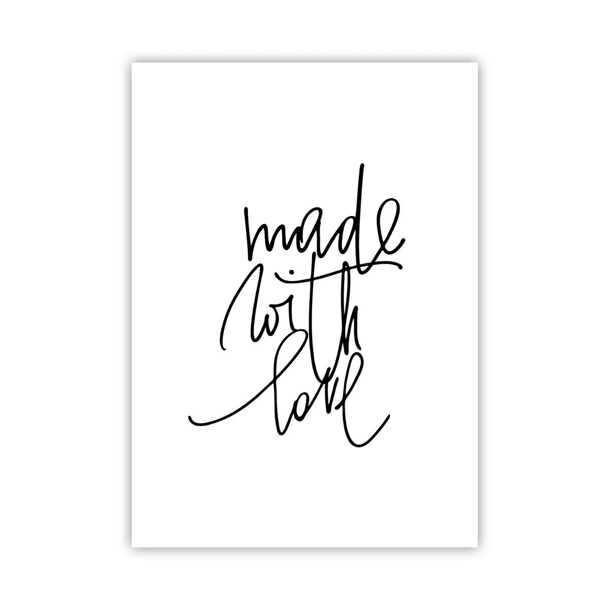 Plakat - Kaligraficzny napis Made with Love na białym tle - 50x70cm - Najlepsza marka - Nowoczesna dekoracja ścienna do salonu, kuchni i sypialni ARTTOR