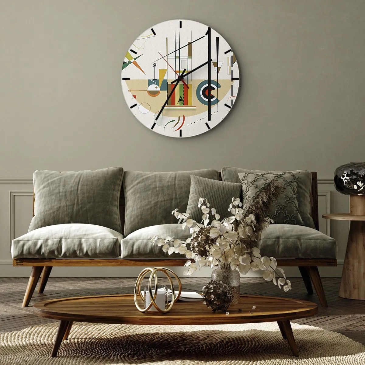 Zegar ścienny - Geometryczna kompozycja w stylu abstrakcyjnym - 30x30cm - I świat się śmieje - Nowoczesna dekoracja ścienna do salonu, kuchni i sypialni ARTTOR