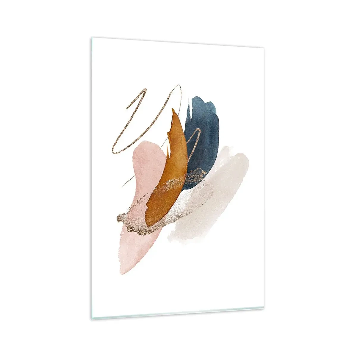 Obraz na szkle - Abstrakcyjne pociągnięcia w pastelowych kolorach z akcentami złota - 80x120cm - Kompozycja uskrzydlona - Nowoczesna dekoracja ścienna do salonu i sypialni ARTTOR