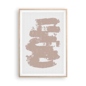 Plakat w ramie jasny dąb - Abstrakcja w łagodnym różu - 70x100 cm